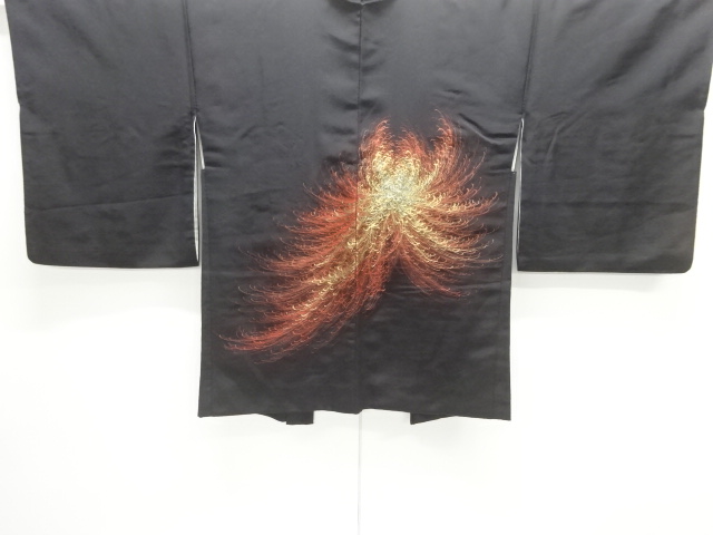 JAPANESE ANTIQUE HAORI / TAISHO ROMAN STYLE / SILK / URUSHI / WOVEN KIKU